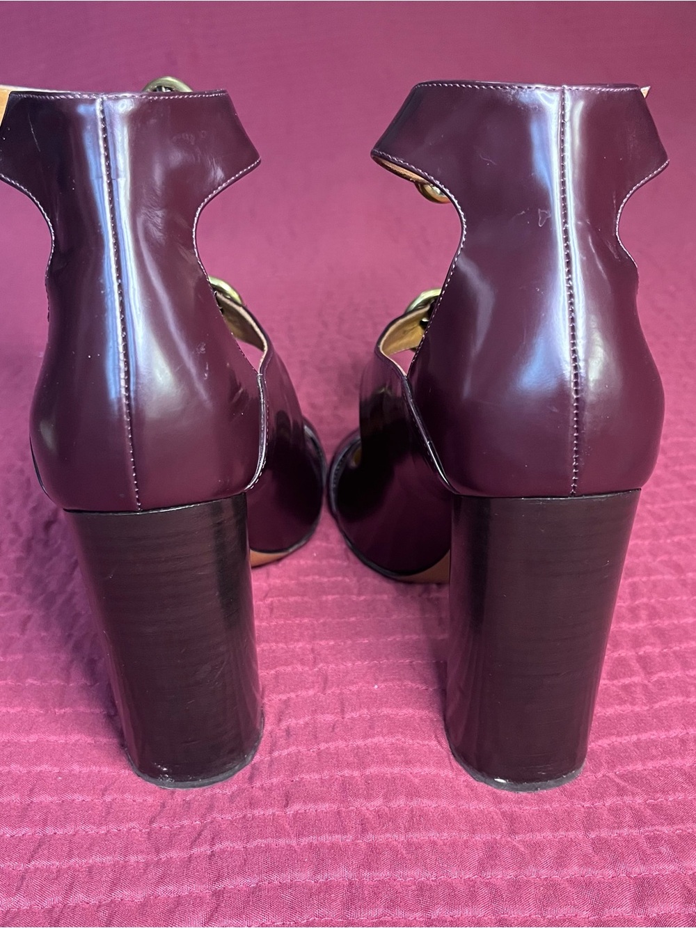 Chloé Icon Multi-Buckle Mary Jane Triple Strap Pumps Heel Burgundy 8.5 - Picture 7 of 11